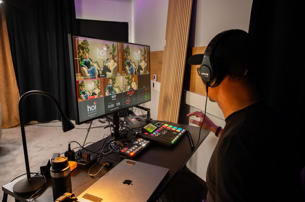 Operator riding the switcher and audio mix live